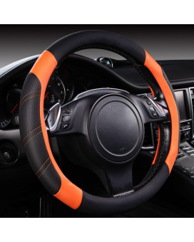 CAR PASS Line Rider Microfiber Leather Sporty Steering Wheel Cover Universal Fits for 95% Truck,SUV,Cars,14.5-15inch Anti-Slip Safety Comfortable Desgin (Black-Orange)