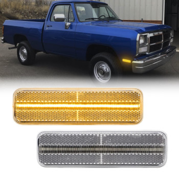 R&F Auto LED Side Marker Lights Compatible with Ram D150 D250 D350 W250 1972-1993 Pickup Ramcharger Bumper Sidemarker Lamps Fender Driver Passenger Side Light Kit