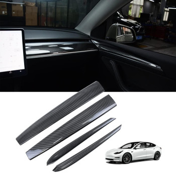 KKTR-CAR Dashboard Cover Wrap and Front Door Inner Armrest Panel Cover Trim Compatible with Tesla Model Y/ 3 (Black Glossy Carbon Fiber Pattern)