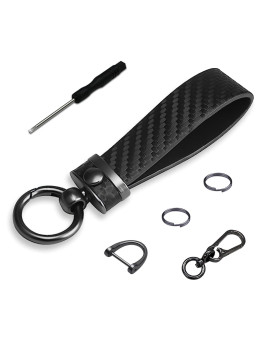 Nicyop Carbon Fiber Car Keychain,Microfiber Leather Car Key Fob,Universal Key Chains for Men and Women,360 Rotatable,Car Accessories Key Ring?Anti-Lost D-Ring?Buckle (Black)