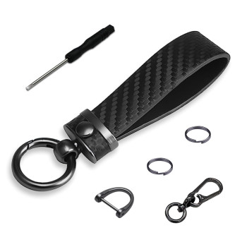 Nicyop Carbon Fiber Car Keychain,Microfiber Leather Car Key Fob,Universal Key Chains for Men and Women,360 Rotatable,Car Accessories Key Ring?Anti-Lost D-Ring?Buckle (Black)