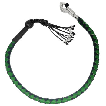 Dream Apparel 42 Motorcycle Get Back Whip Genuine Leather Biker Whip for Handlebar, Motorcycle Whip with Fringes and Skulls, Black and Green