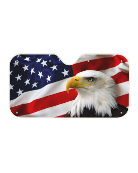 Eagle on American Flag Car Windshield Sun Shade for UV Rays and Sun Heat Protection, Foldable Sun Shield That Keeps Your Vehicle Cool - Large