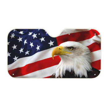 Eagle on American Flag Car Windshield Sun Shade for UV Rays and Sun Heat Protection, Foldable Sun Shield That Keeps Your Vehicle Cool - Large