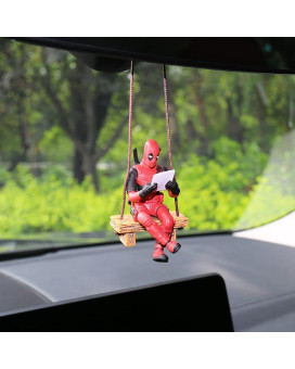 Car Swinging Ornament Anime Deadpool Car Rearview Mirror Accessories Funny Anime Car Mirror Hanging Accessories Car Pendant Reading Deadpool Ornaments Car Interior Decor Gifts