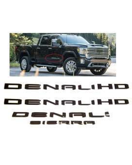 4pack Set 2019-2023 Emblems Denali DENALIHD Plus one Sierra Letters Badges 3D NAMEPLATE Stickers Compatible with Sierra 1500 2500HD 3500HD Denali HD 23400374 (All Black)