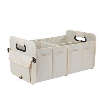 AOKJOY CarTrunkOrganizerCarStorageOrganizerCollapsibleMultiCompartmentCarOrganizerAdjustableStrapsforSUV(Beige)