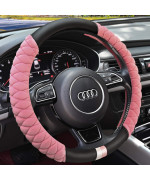 HAOKAY Winter Fluffy Steering Wheel Cover Soft, Short Plush Pink Steering Wheel Cover for Women with Universal 14.5-15 Inch