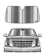 Pigenius Windshield Sun Shade for 2007-2014 Cadillac Escalade/ESV/EXT, 2007-2013 Chevrolet Avalanche, Custom Fit Front Window Shade - Ultimate Folding Sunshade - Metallic Silver