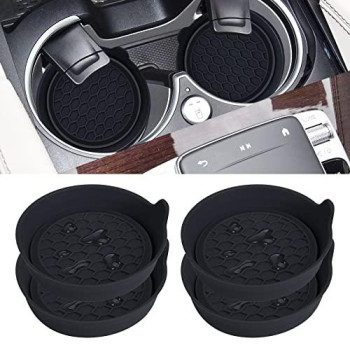 Amooca Car Cup Coaster Universal Automotive Waterproof Non-Slip Cup Holders Sift-Proof Spill Holder Car Interior Accessories 4 Pack Black