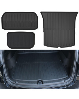 Compatible with 2021 2022 2023 Tesla Model Y Frunk Trunk Mat Cargo Liner All Weather TPE Thick Heavy Duty Protection Waterproof Interior Accessories(Pack of 3