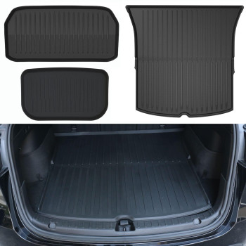 Compatible with 2021 2022 2023 Tesla Model Y Frunk Trunk Mat Cargo Liner All Weather TPE Thick Heavy Duty Protection Waterproof Interior Accessories(Pack of 3