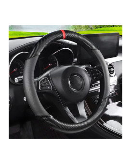 LoyaForba Carbon Fiber Car Steering Wheel Cover, Breathable Microfiber Leather for Women and Men, 15 inch Anti-Slip Odorless Steering Wheel Protector, Universal Fit for Most Vehicles (Black)