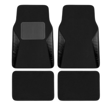 PIC AUTO Carpet Car Floor Mats with Heavy Duty Heel Pad - Automotive Mats with Black Carbon Fibre Patchwork - Anti-Slip Nibbed Backing Front & Rear Mats Universal Fit for SUV,Sedan,Car,Van (4 Pcs)