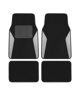 PIC AUTO Carpet Car Floor Mats with Heavy Duty Heel Pad - Automotive Mats with Gray Carbon Fibre Patchwork - Anti-Slip Nibbed Backing Front & Rear Mats Universal Fit for SUV,Sedan,Car,Van (4 Pcs)