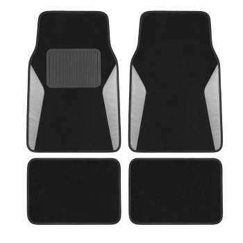 PIC AUTO Carpet Car Floor Mats with Heavy Duty Heel Pad - Automotive Mats with Gray Carbon Fibre Patchwork - Anti-Slip Nibbed Backing Front & Rear Mats Universal Fit for SUV,Sedan,Car,Van (4 Pcs)