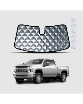 Pigenius 4 Layers Windshield Sun Shade Compatible with 2019-2023 Chevrolet Silverado 1500; 2022 Silverado 1500 LTD;2019-2023 GMC Sierra 1500; 2020-2023 GMC Sierra 2500/3500 HD. 4MM Thick Aluminum