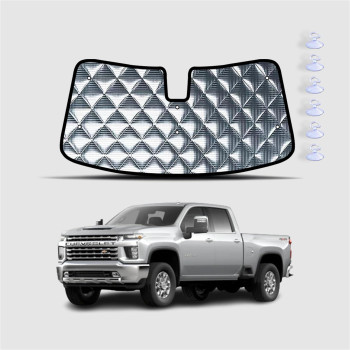 Pigenius 4 Layers Windshield Sun Shade Compatible with 2019-2023 Chevrolet Silverado 1500; 2022 Silverado 1500 LTD;2019-2023 GMC Sierra 1500; 2020-2023 GMC Sierra 2500/3500 HD. 4MM Thick Aluminum