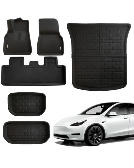 Pedigree Floor Mats Full Set for Tesla Model Y Accessories 2023 2022 2021, XPE All Weather for Model Y Floor Mats 2023 Front Rear Trunk Cargo Liner Mat,Waterproof Interior Accessories 5 Seater