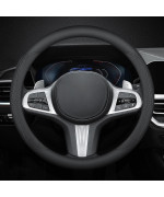 Leather Steering Wheel Cover - Car Steering Wheel Wrap - Black Universal Durable Anti-Slip Lining