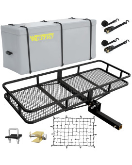 Wildroad Hitch Cargo Carrier Basket Combo 60 x 24 x 6 500 LBS Folding Trailer Hitch Cargo Carrier Fits 2 Receiver with 18.2 Cubic feet Cargo Bag, Hitch Stabilizer, Cargo Net and Ratchet Straps