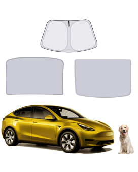 Tesla Model Y Sunshade 2019-2023, Windshield Sunshade and Roof Foldable Sun Shade Covers Set of 3, Tesla Model Y Accessories