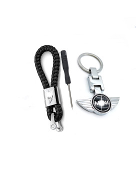 Two Distinctive Key Chains,Key Chain With Double Sides Chromed Pattern,Metal Keyring Keychains Key And Woven Cord Key Chain,Rings Chain Holder Organizer,For MINI COOPER Car Key Decoration 2PCS