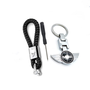 Two Distinctive Key Chains,Key Chain With Double Sides Chromed Pattern,Metal Keyring Keychains Key And Woven Cord Key Chain,Rings Chain Holder Organizer,For MINI COOPER Car Key Decoration 2PCS