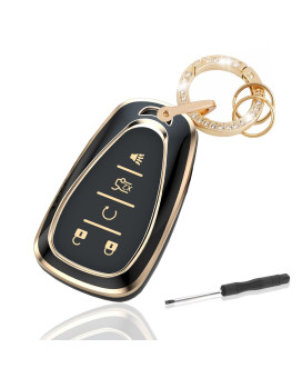 Automotive Key Shell Flexible Waterproof Silicone Key Fob Protective Cover with Stylish Aesthetic Key Ring Compatible with 5 Button Chevrolet Key Fobs for Car, Truck, SUV