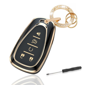 Automotive Key Shell Flexible Waterproof Silicone Key Fob Protective Cover with Stylish Aesthetic Key Ring Compatible with 5 Button Chevrolet Key Fobs for Car, Truck, SUV