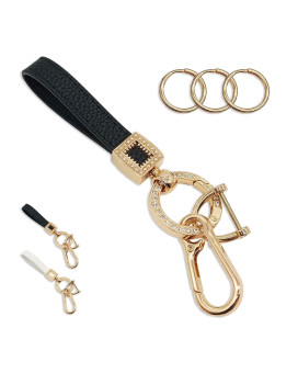 Car Keychain for Women Bling Leather Key Chains Women for Car Keys Fob Holder Keychain with Keyrings,D-ring,Bling Clip and Carabiner Clip for Women and Men (White)