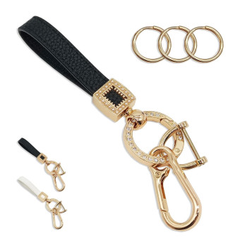 Car Keychain for Women Bling Leather Key Chains Women for Car Keys Fob Holder Keychain with Keyrings,D-ring,Bling Clip and Carabiner Clip for Women and Men (White)