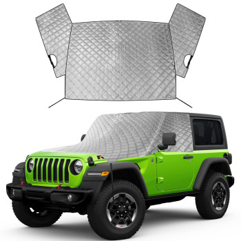 Windshield & Front Side Window Sun Shade Replace for Jeep Wrangler/Jeep Gladiator, 420D Oxford Cloth Windshield Sun Shade Cover for Sun Rain Snow Dust Protector