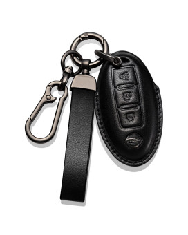 Smyfob Nissan Key Fob Cover Leather Lanyard Keychain Holder Car Key Case Protector 370z Frontier Juke Kicks Titan Accessories 3 buttons