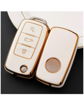 DIVERTISSEMENT PARADISE Key Fob Cover Compatible with Volkswagen Atlas Golf GTI Jetta Passat Tiguan Touareg Beetle Flip 3 Buttons TPU Remote Keyless Key Fob Case, White