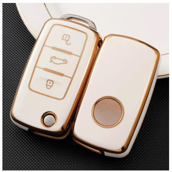 DIVERTISSEMENT PARADISE Key Fob Cover Compatible with Volkswagen Atlas Golf GTI Jetta Passat Tiguan Touareg Beetle Flip 3 Buttons TPU Remote Keyless Key Fob Case, White