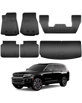 SPIDERCAMP Jeep Grand Cherokee L Floor Mats 2021 2022 2023 3D Full Cover Front Rear Trunk Mats Custom Fits Floor Liners for Jeep Grand Cherokee L Accessories All-Weather Protect Rear Cargo Liner MatS