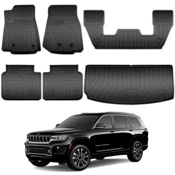 SPIDERCAMP Jeep Grand Cherokee L Floor Mats 2021 2022 2023 3D Full Cover Front Rear Trunk Mats Custom Fits Floor Liners for Jeep Grand Cherokee L Accessories All-Weather Protect Rear Cargo Liner MatS