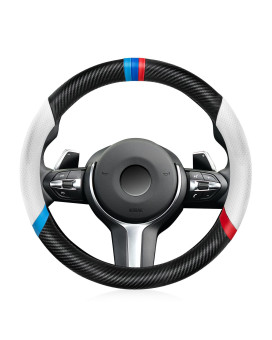 Carbon Fiber Steering Wheel Cover, Non-Slip and Sweat Absorbent, White 15 Steering Wheel Covers for X5 X3 Men Women, Black (Black with White ///)