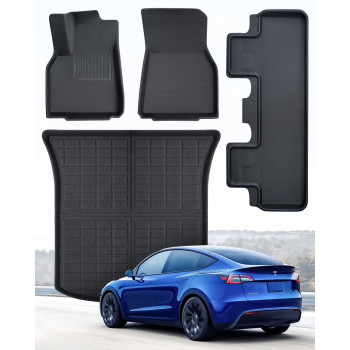 100 Liner for Tesla Model Y Floor Mats 4PCS 2023 2022 2021 2020 Heavy Duty XPE All Weather Floor Mats Set of Front Rear Trunk Cargo Custom Fit Car Floor Liners Interior Accessories for Model Y 5 Seat