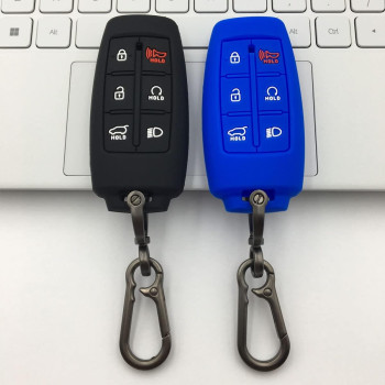 Silicone Rubber Key Fob Cover Compatible with Hyundai Genesis G80 Gv80 6 Buttons Remote Keyless Key Fob Case Protection Shell Accessories (Black+Black)