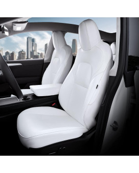 LOZUZ Seat Covers for Tesla Model Y Seat Covers 2023-2020 White Organosilicon Car Seat Accessories(White Organosilicon-Full Set)