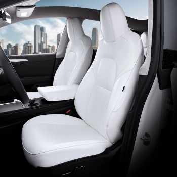 LOZUZ Seat Covers for Tesla Model Y Seat Covers 2023-2020 White Organosilicon Car Seat Accessories(White Organosilicon-Full Set)