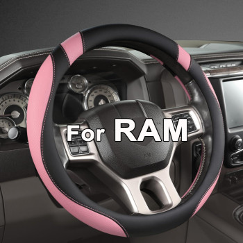 West Llama Customized Auto Car Steering Wheel Cover for Dodge RAM 1500 2500 3500, 15.5-16 inch (Blac+Pink - Large Size)