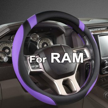 West Llama Customized Auto Car Steering Wheel Cover for Dodge RAM 1500 2500 3500, 15.5-16 inch (Black+Purple - Large Size)