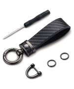 Kewucn Carbon Fiber Style Car Key Chain, Microfiber Leather Keychain, 360 Degree Rotatable Anti-Lost D-Ring Key Fob Holder (Black)