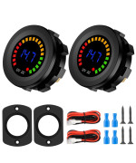 2PCS Battery Meter, Waterproof DC 12V Voltmeter Waterproof LED Digital Display Voltage Gauges Round Car Voltmeters Meter Voltage Tester Gauge Meter for Marine Car Motorcycle Truck Boat RV, Short Body