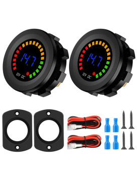 2PCS Battery Meter, Waterproof DC 12V Voltmeter Waterproof LED Digital Display Voltage Gauges Round Car Voltmeters Meter Voltage Tester Gauge Meter for Marine Car Motorcycle Truck Boat RV, Short Body