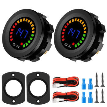 2PCS Battery Meter, Waterproof DC 12V Voltmeter Waterproof LED Digital Display Voltage Gauges Round Car Voltmeters Meter Voltage Tester Gauge Meter for Marine Car Motorcycle Truck Boat RV, Short Body