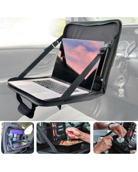 Steering Wheel Tray - Backseat Car Organizer with Reusable Trash Can - Car Desk Tray with Phone Pocket Food Tray for Eating with Cup Holder Multipurpose Laptop Desk for Car Car Accessories